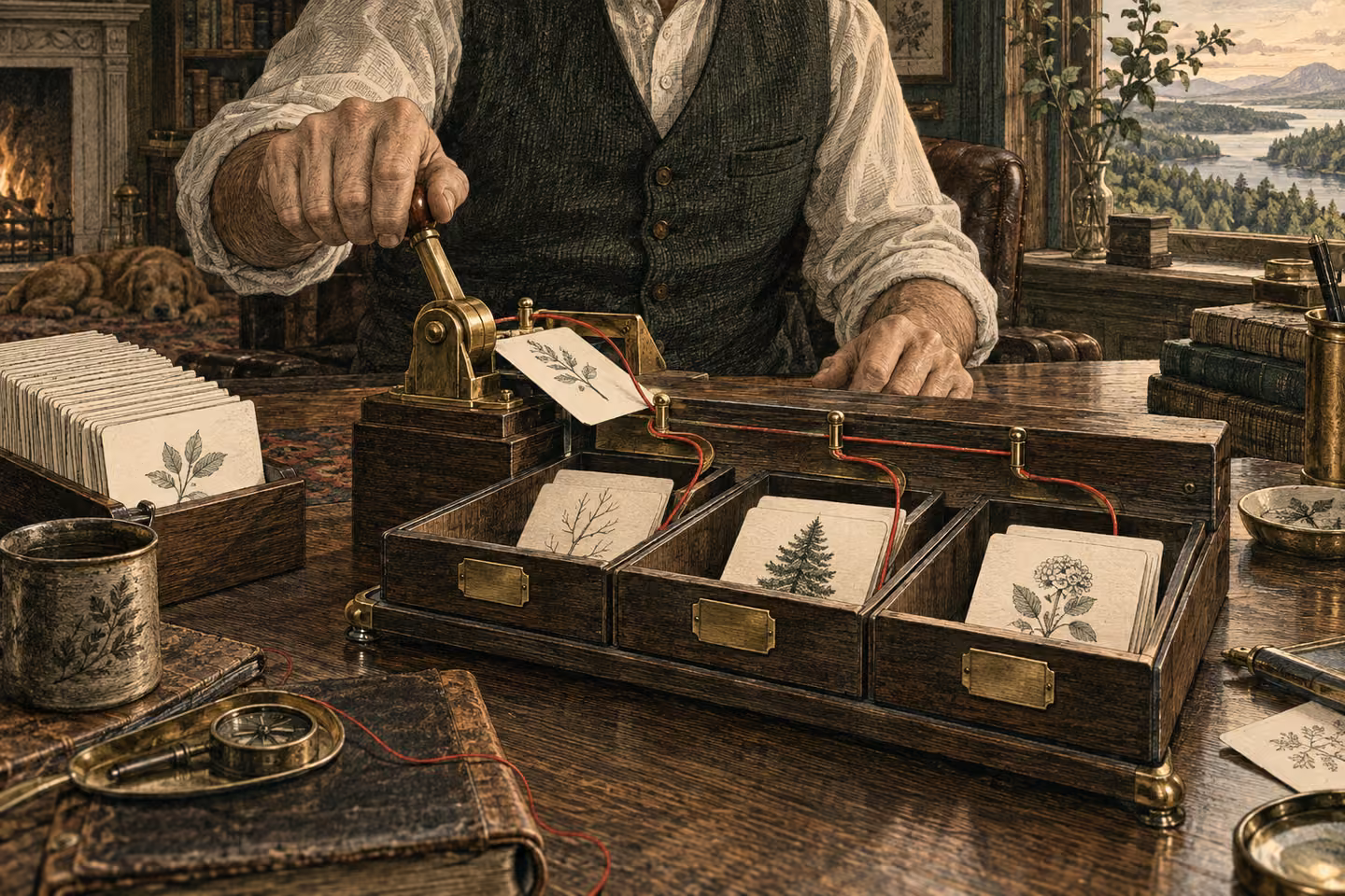 An analog sorting instrument with bounded trays and a human approval lever